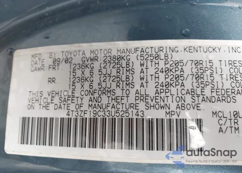 2003 Toyota Sienna Ce from USA, damaged, VIN 4T3ZF19C33U525143